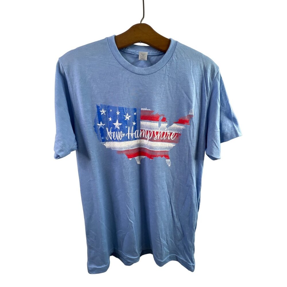 New Hampshire T-Shirt Size Medium Graphic Blue Red White Stars Stripes Design